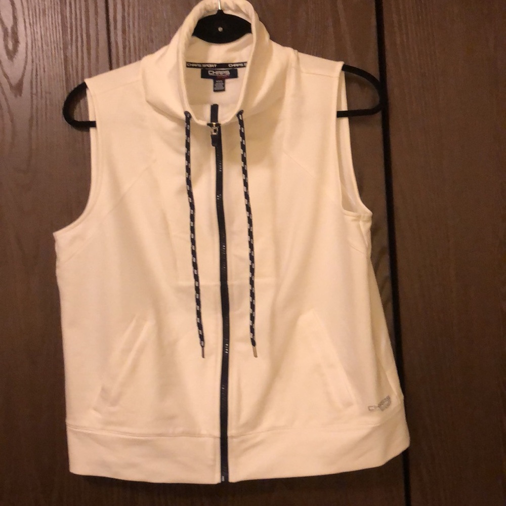 CHAPS SPORT RALPH LAUREN MEDIUM MOCK NECK KNIT VEST WHITE NAVY FULL ZIP  #089 - Picture 3 of 10